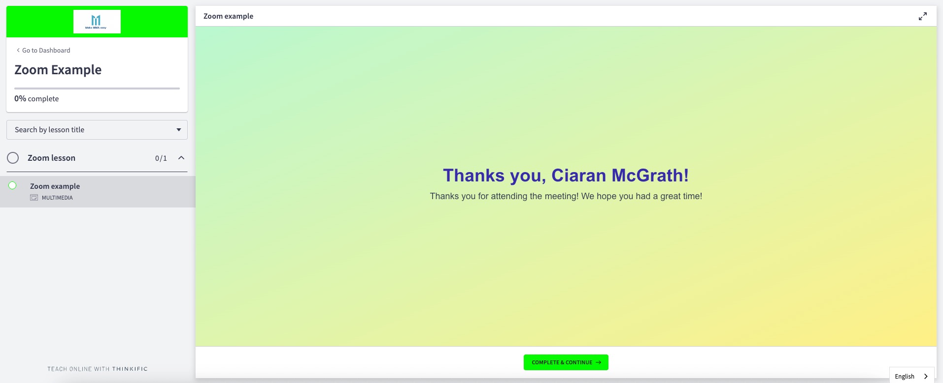 Zoom meeting attendance completion prompt